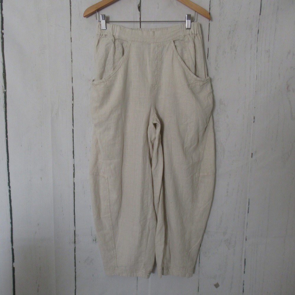 Free People Pants M Highroad Barrel High Rise Pull On Beachy Cotton Linen
